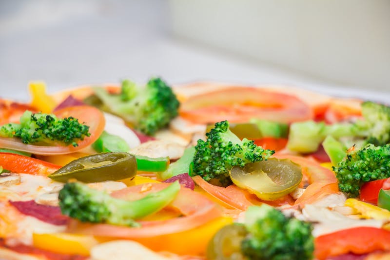 Veggie modpizza with colorful fresh toppings